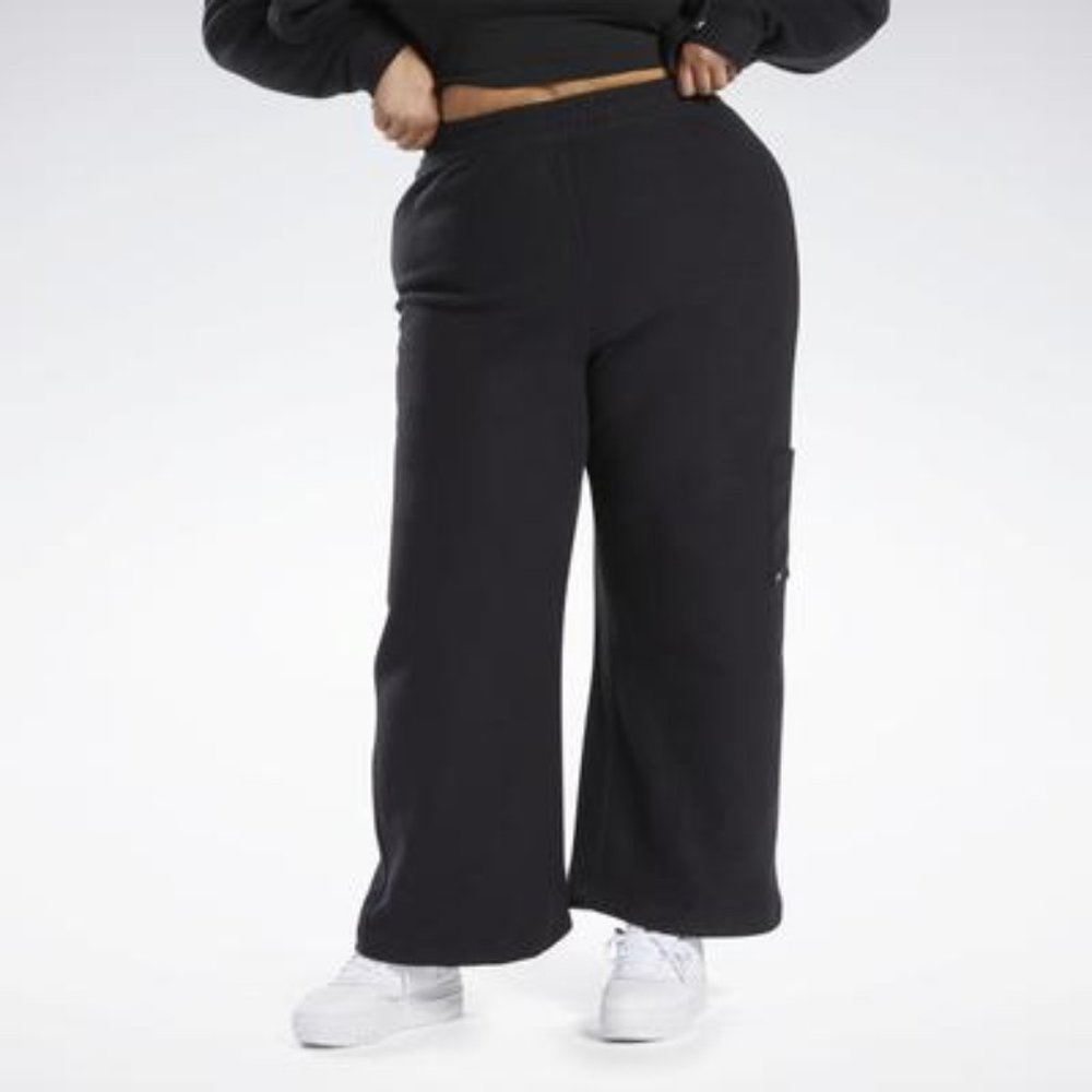NWT Reebok Women's Reverse-Fleece Wide-Leg Pants Black Plus Size 2X $60 O253